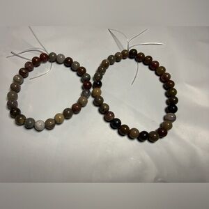 Natural wood fossil stone bead bracelet